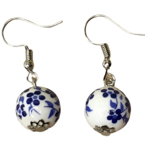 Blue Flower Ball Earrings - Picture 2 of 3